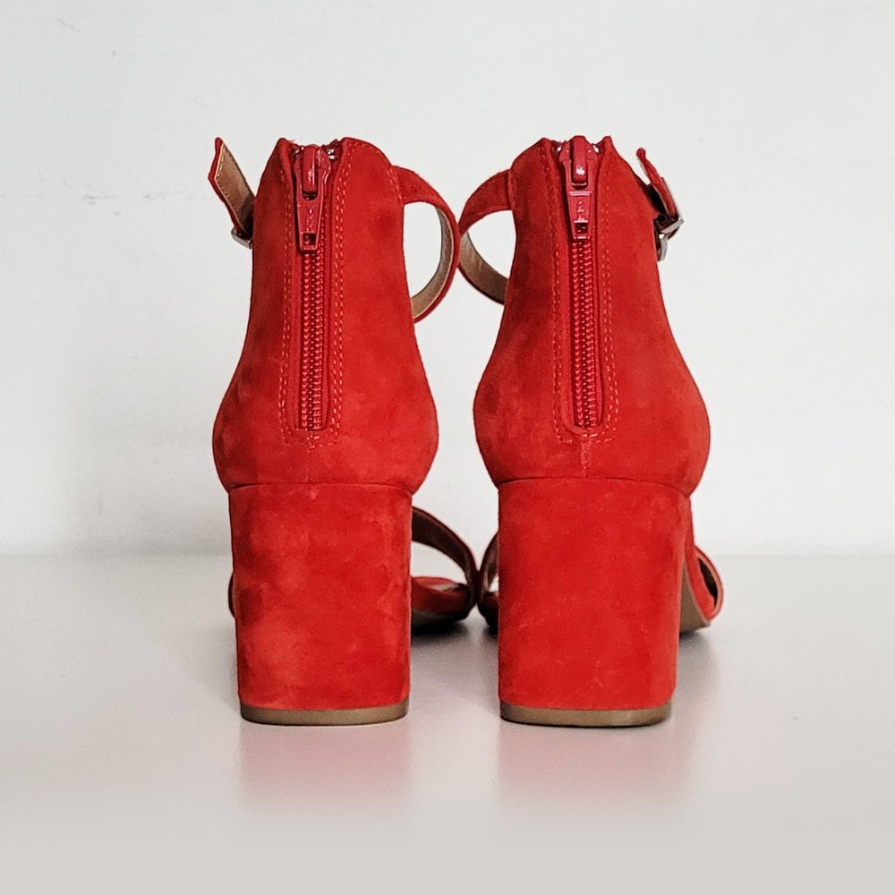 Seychelles x Cory Lynn Calter Red Suede Chunky Heel Sandals - Size 7 - Picture 3 of 9
